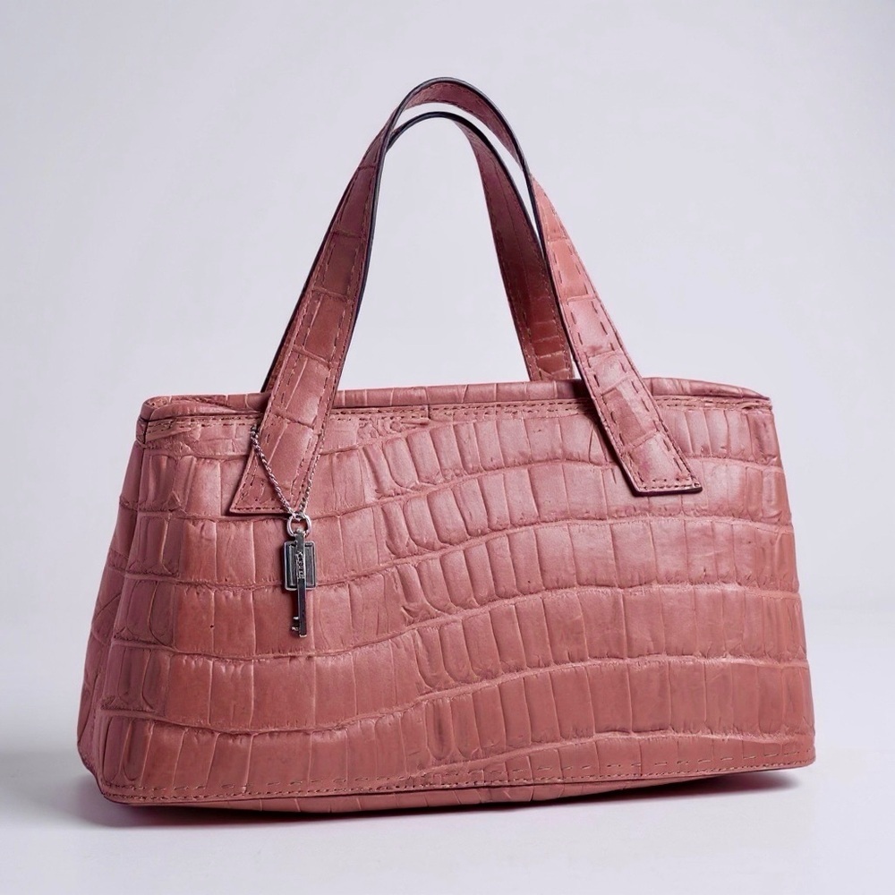 Fossil Vintage Genuine Leather Pink Crocodile-Embossed Shoulder Bag EUC